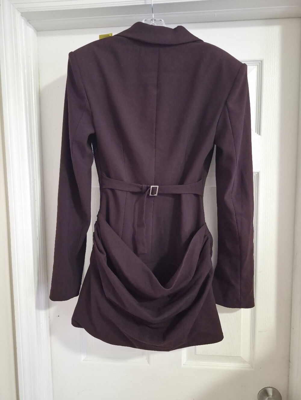 Babyboo Plum Purple Draped Blazer Mini Dress Hook Eye Tailored Long Sleeve Small - Picture 7 of 9